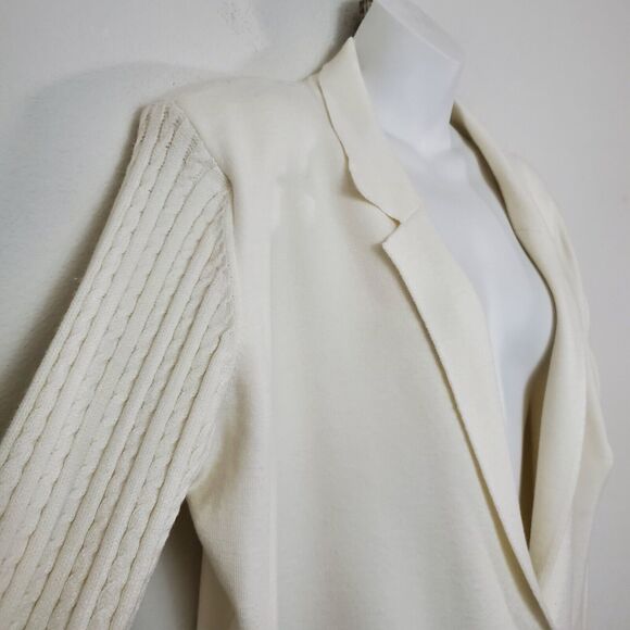 Como Vintage Cardigan Blazer XL Ivory White Knit Cable Sleeves Preppy Classic - Picture 5 of 10